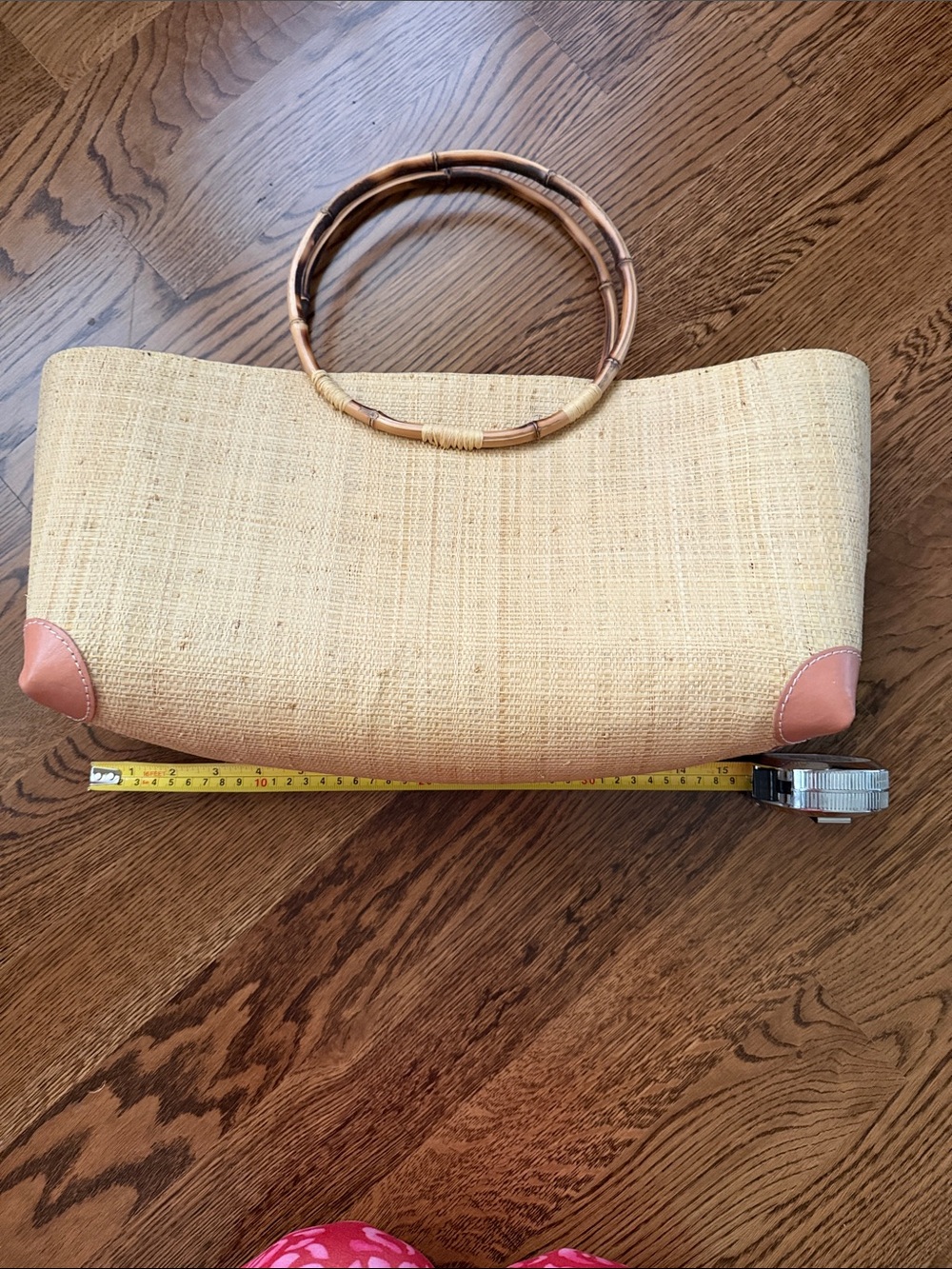 Large fabric lined Straw Tote Bag with Bamboo Handles - Natural - Picture 8 of 14
